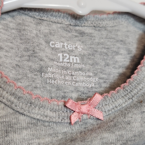NWOT Carter's Girl 12 Month Heather Gray Unicorn Pink Bow Onsie - Picture 2 of 4